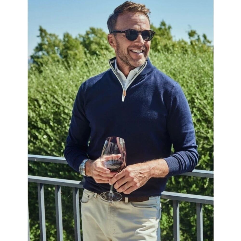 NWT Collars & Co Luxury Touch Cotton and Cashmere Quarter Zip Sweater XXL Navy